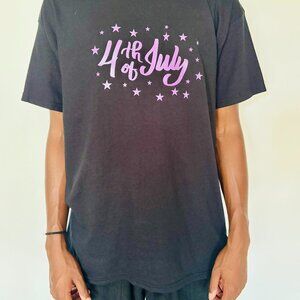 4th of July Graphic Tee – Unisex Black T-Shirt with Purple Stars | Independence